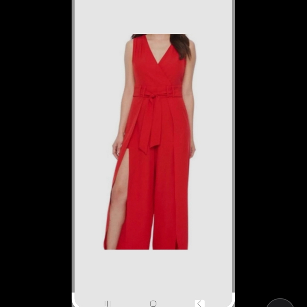 Emma & Michele Women's Red Belted Wide Split Leg Jumpsuit  Sz 20 New With Tags